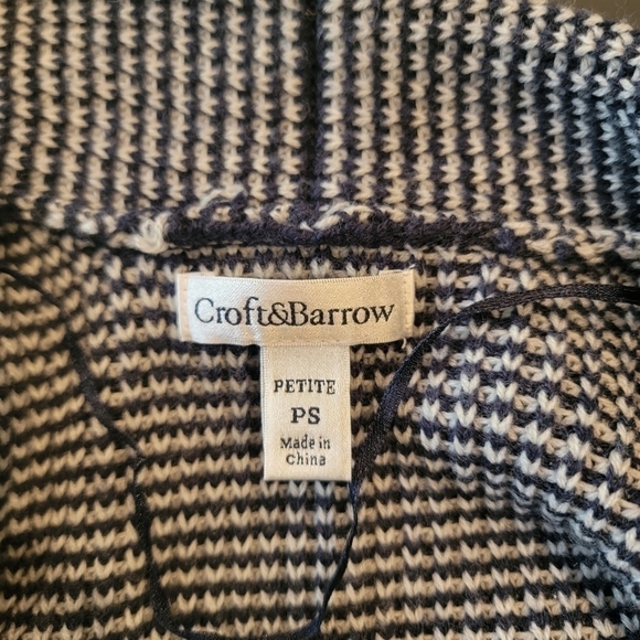 Croft & Barrow Blue Gray Striped Textured Open Drape Front Cardigan Petite Small - Picture 7 of 8